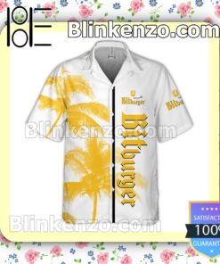 Bitburger Brewery Palm Tree White Yellow Summer Hawaiian Shirt a