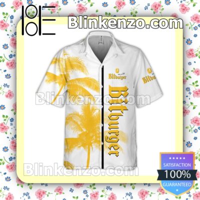 Bitburger Brewery Palm Tree White Yellow Summer Hawaiian Shirt a