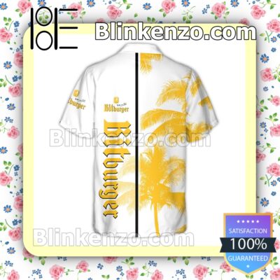 Bitburger Brewery Palm Tree White Yellow Summer Hawaiian Shirt b