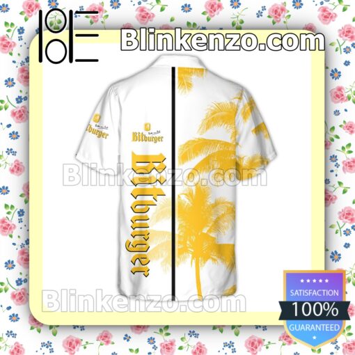 Bitburger Brewery Palm Tree White Yellow Summer Hawaiian Shirt b