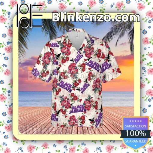 Black Sabbath Rock Band Floral Pattern White Summer Hawaiian Shirt, Mens Shorts