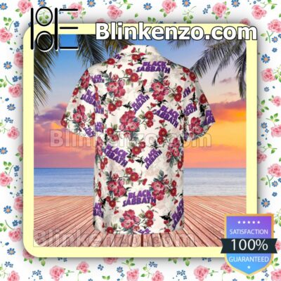 Black Sabbath Rock Band Floral Pattern White Summer Hawaiian Shirt, Mens Shorts a