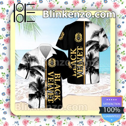 Black Velvet Palm Tree Black White Summer Hawaiian Shirt