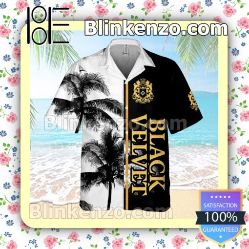 Black Velvet Palm Tree Black White Summer Hawaiian Shirt a