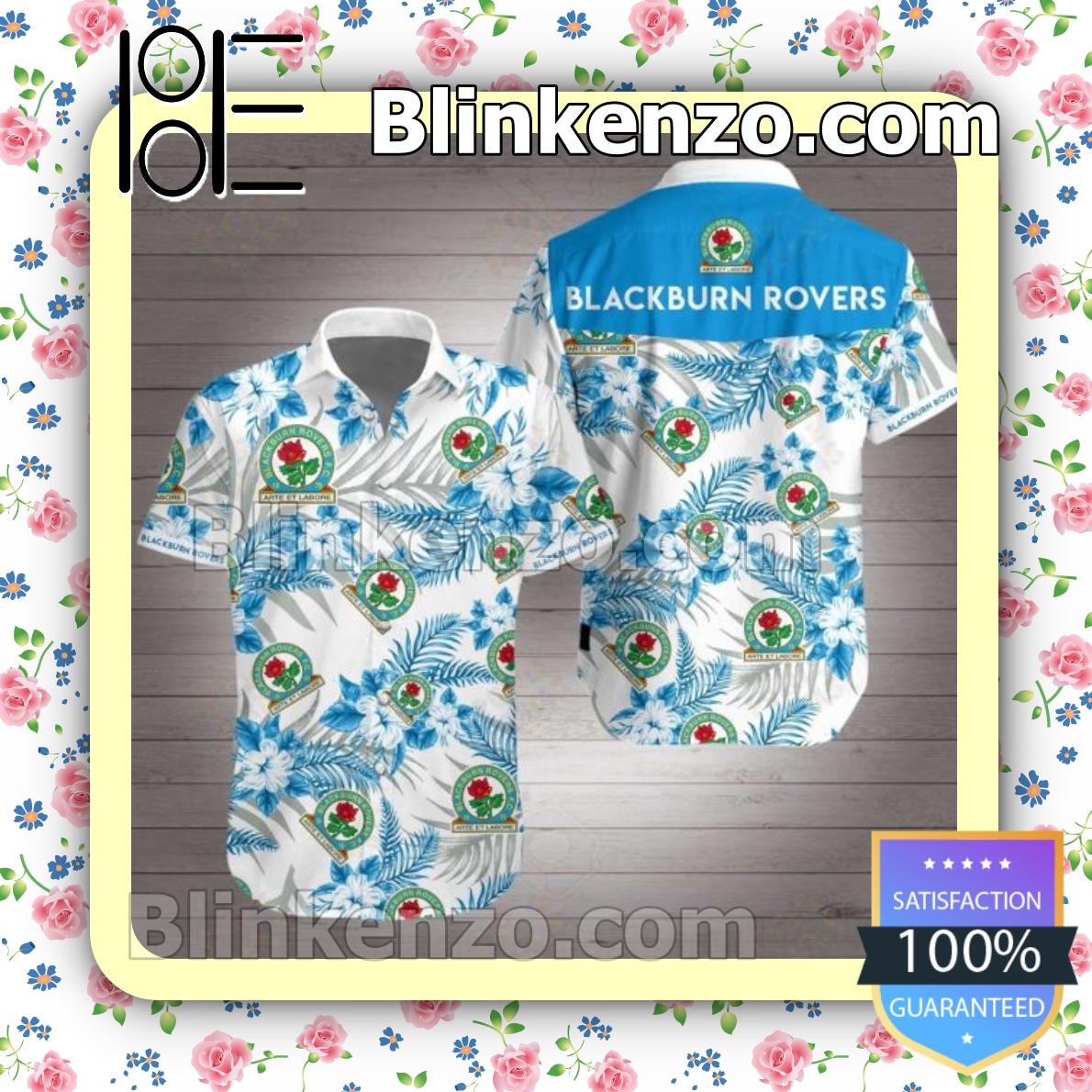 Print On Demand Blackburn Rovers Blue Tropical Floral White Summer Shirts
