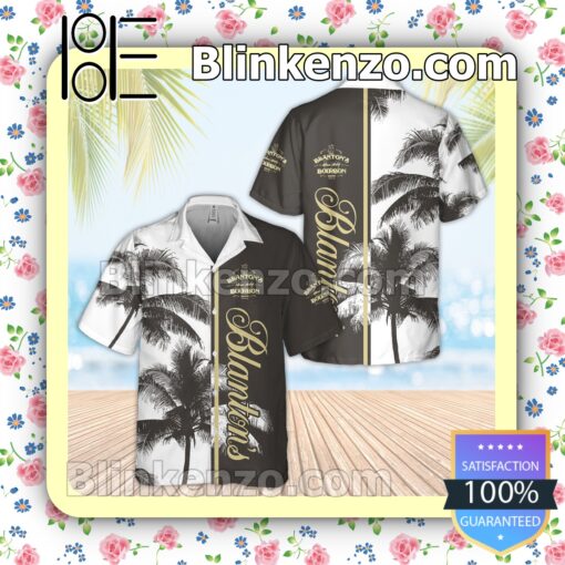 Blanton's Bourbon Palm Tree White Gray Summer Hawaiian Shirt