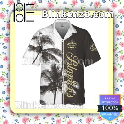 Blanton's Bourbon Palm Tree White Gray Summer Hawaiian Shirt a