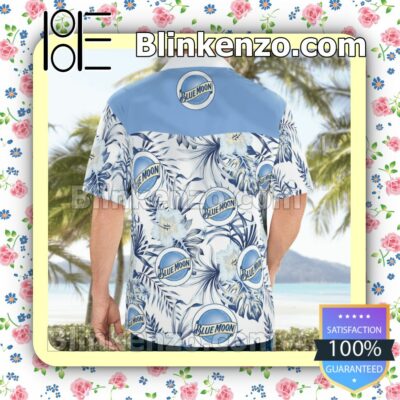 Blue Moon Beer Logo White Summer Hawaiian Shirt, Mens Shorts