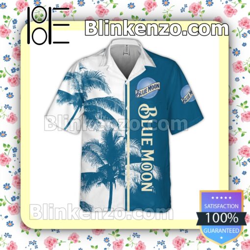 Blue Moon Palm Tree White Blue Summer Hawaiian Shirt a