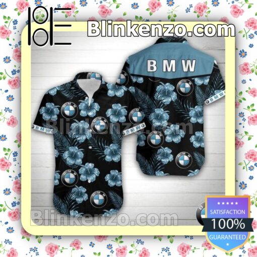 Bmw Logo And Blue Hibiscus Black Summer Shirts