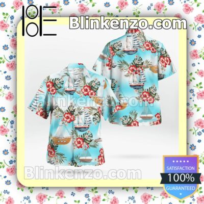 Boating Aqua Blue Summer Hawaiian Shirt, Mens Shorts