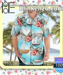 Boating Aqua Blue Summer Hawaiian Shirt, Mens Shorts a