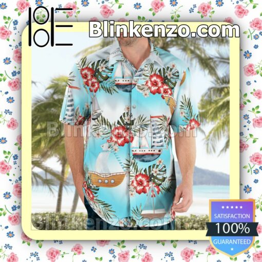 Boating Aqua Blue Summer Hawaiian Shirt, Mens Shorts a