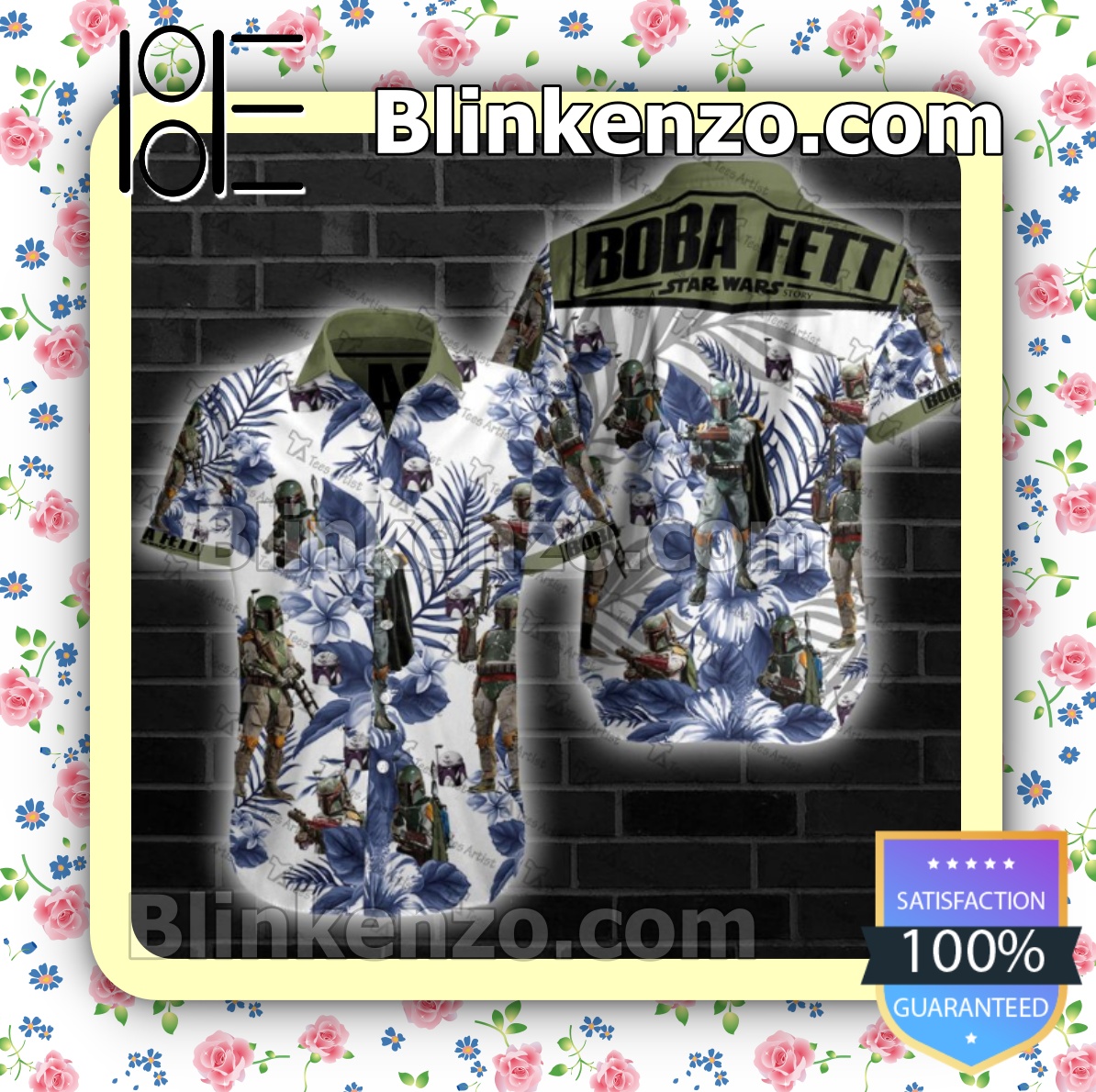 Handmade Boba Fett Star Wars Navy Tropical Flower Summer Shirts