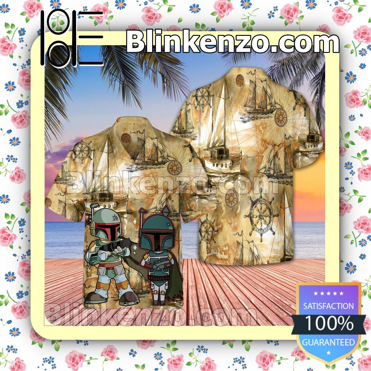 Boba Fett Star Wars Ship Summer Hawaiian Shirt, Mens Shorts