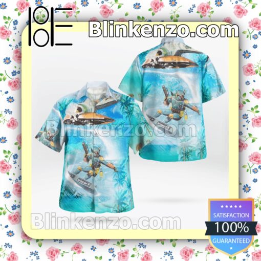 Boba Fett Star Wars Surfing Aqua Blue Summer Hawaiian Shirt