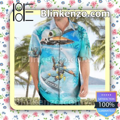 Boba Fett Star Wars Surfing Aqua Blue Summer Hawaiian Shirt a