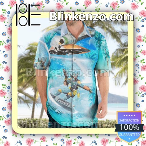 Boba Fett Star Wars Surfing Aqua Blue Summer Hawaiian Shirt a