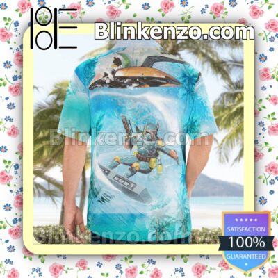 Boba Fett Star Wars Surfing Aqua Blue Summer Hawaiian Shirt b