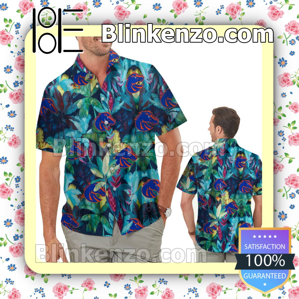 Boise State Broncos Floral Tropical Mens Shirt, Swim Trunk