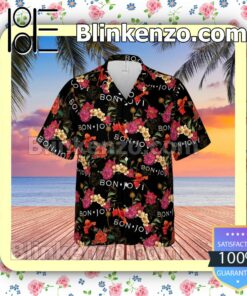 Bon Jovi Rock Band Floral Pattern Summer Hawaiian Shirt, Mens Shorts