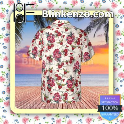 Bon Jovi Rock Band Floral Pattern White Summer Hawaiian Shirt, Mens Shorts a