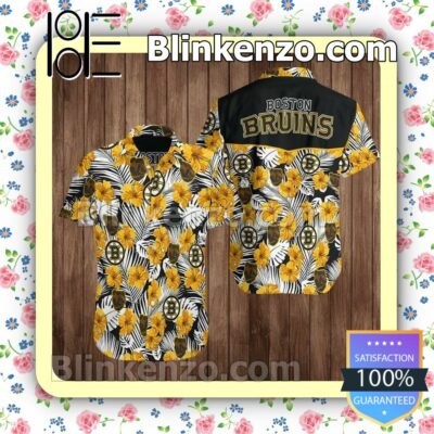 Boston Bruins Hockey Yellow Hibiscus Palm Leaves Summer Shirt