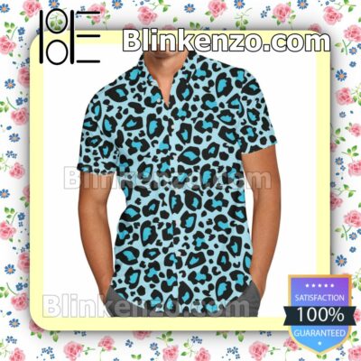 Bright Blue Leopard Print Toy Story Ken Inspired Summer Hawaiian Shirt, Mens Shorts