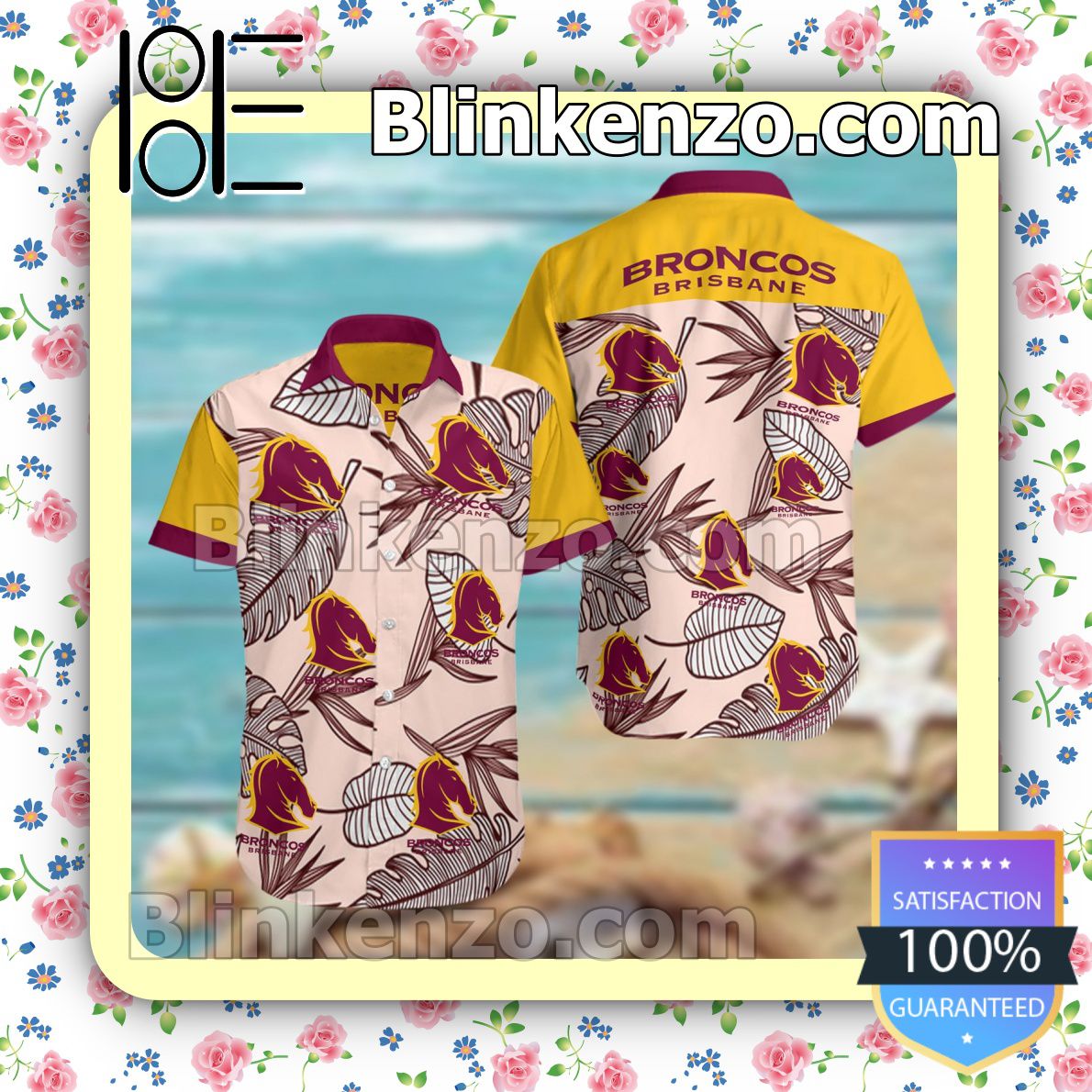 Brisbane Broncos Summer Hawaiian Shirt, Mens Shorts