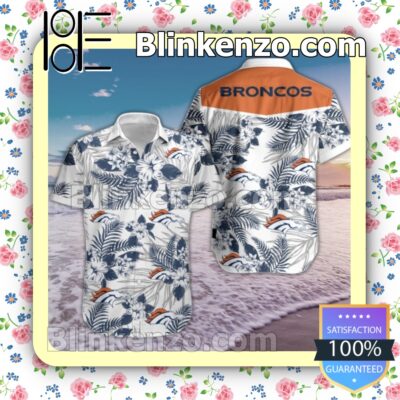 Broncos Navy Tropical Floral White Summer Shirts