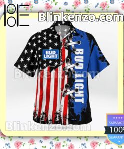 Bud Light American Flag Color Logo Branded Summer Hawaiian Shirt a