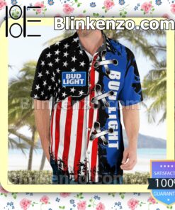 Bud Light American Flag Color Logo Branded Summer Hawaiian Shirt b