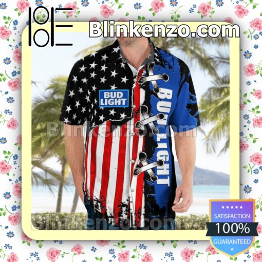 Bud Light American Flag Color Logo Branded Summer Hawaiian Shirt b