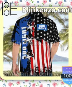 Bud Light American Flag Color Logo Branded Summer Hawaiian Shirt c