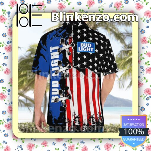 Bud Light American Flag Color Logo Branded Summer Hawaiian Shirt c