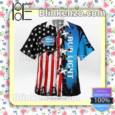 Bud Light American Flag Color Summer Hawaiian Shirt a