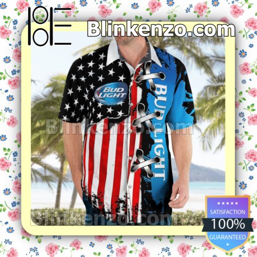 Bud Light American Flag Color Summer Hawaiian Shirt b