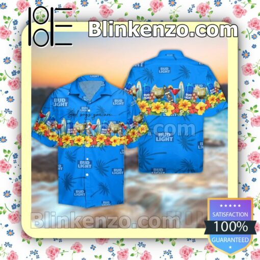 Bud Light Beer God Says You Are Flowery Blue Summer Hawaiian Shirt, Mens Shorts