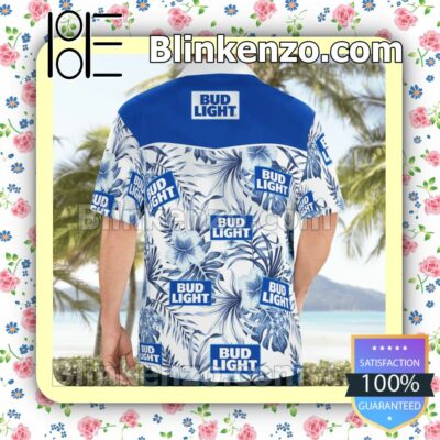 Bud Light Beer Logo White Summer Hawaiian Shirt, Mens Shorts a
