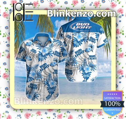 Bud Light Blue Tropical Floral White Summer Shirts
