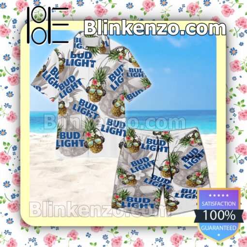 Bud Light Funny Pineapple Unisex White Summer Hawaiian Shirt a