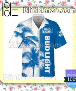 Bud Light Palm Tree White Blue Summer Hawaiian Shirt b
