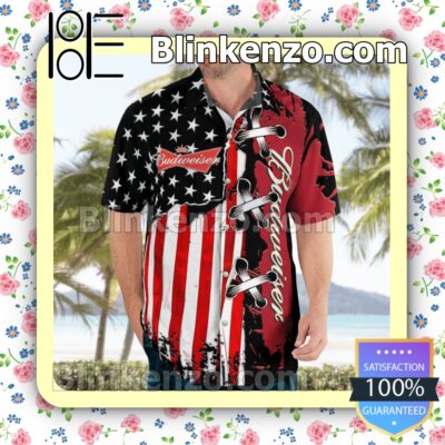 Budweiser American Flag Color Summer Hawaiian Shirt b