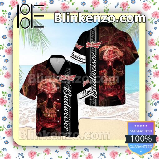 Budweiser Beer Logo Smoky Red Skull Black Summer Hawaiian Shirt