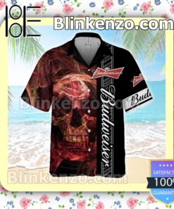 Budweiser Beer Logo Smoky Red Skull Black Summer Hawaiian Shirt a