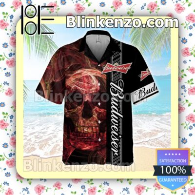 Budweiser Beer Logo Smoky Red Skull Black Summer Hawaiian Shirt a