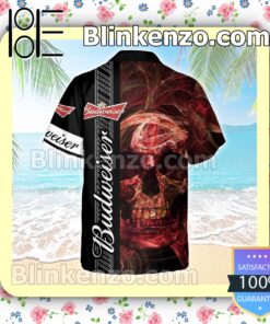 Budweiser Beer Logo Smoky Red Skull Black Summer Hawaiian Shirt b