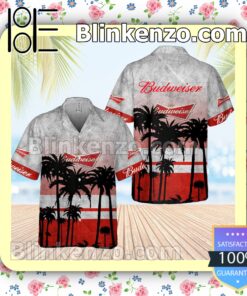 Budweiser Beer Palm Tree White Red Summer Hawaiian Shirt