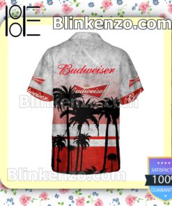 Budweiser Beer Palm Tree White Red Summer Hawaiian Shirt b