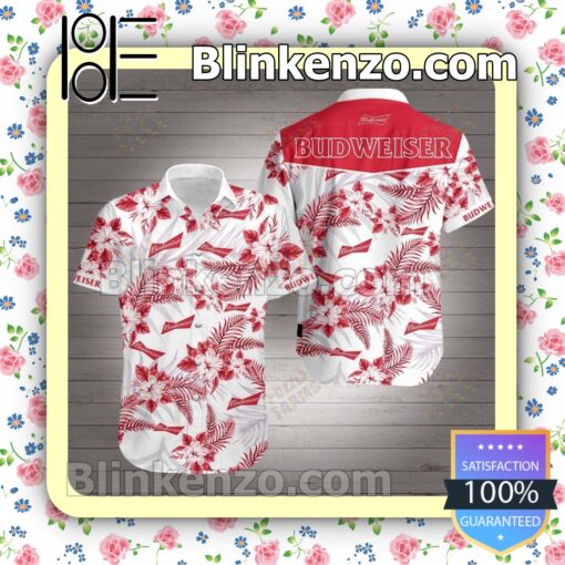 Budweiser Red Tropical Floral White Summer Shirts
